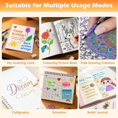 🎨Glitter Effect Brush Markers🥇✨: Create Sparkling Art Smoothly 🥳(🌈24-96 Colors | Smooth No Clog | No Bleed Through📝)