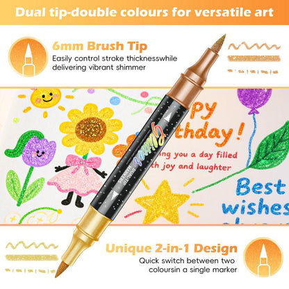 🎨Glitter Effect Brush Markers🥇✨: Create Sparkling Art Smoothly 🥳(🌈24-96 Colors | Smooth No Clog | No Bleed Through📝)
