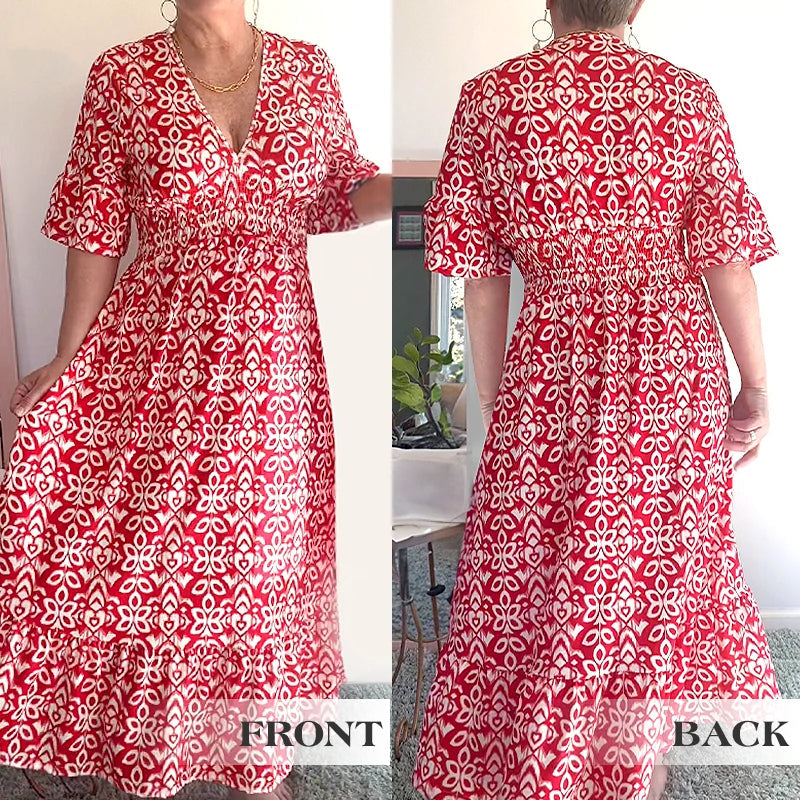 👗Flash Sale 50% OFF NOW🔥Bohemian casual print V-neck waist wrap long dress
