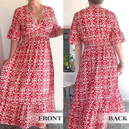 👗Flash Sale 50% OFF NOW🔥Bohemian casual print V-neck waist wrap long dress