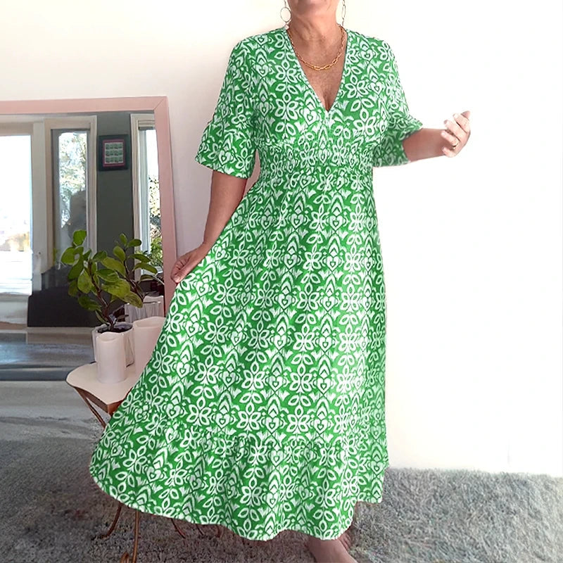 👗Flash Sale 50% OFF NOW🔥Bohemian casual print V-neck waist wrap long dress