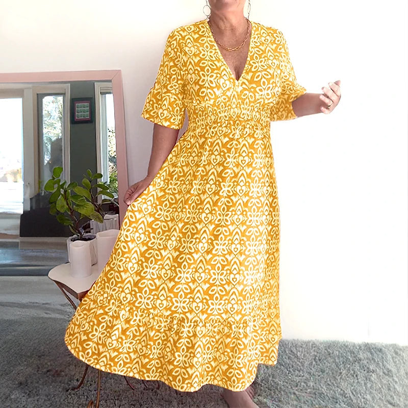 👗Flash Sale 50% OFF NOW🔥Bohemian casual print V-neck waist wrap long dress