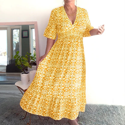 👗Flash Sale 50% OFF NOW🔥Bohemian casual print V-neck waist wrap long dress