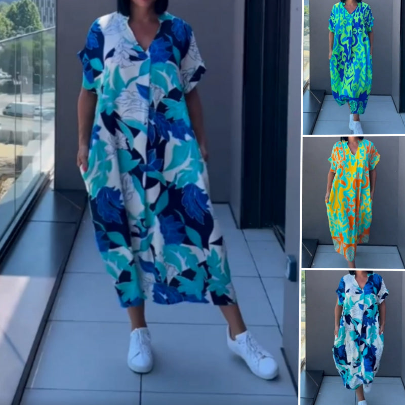 👗Flash Sale 50% OFF ⏰Women's Casual Elegant Printed V-Neck Dress