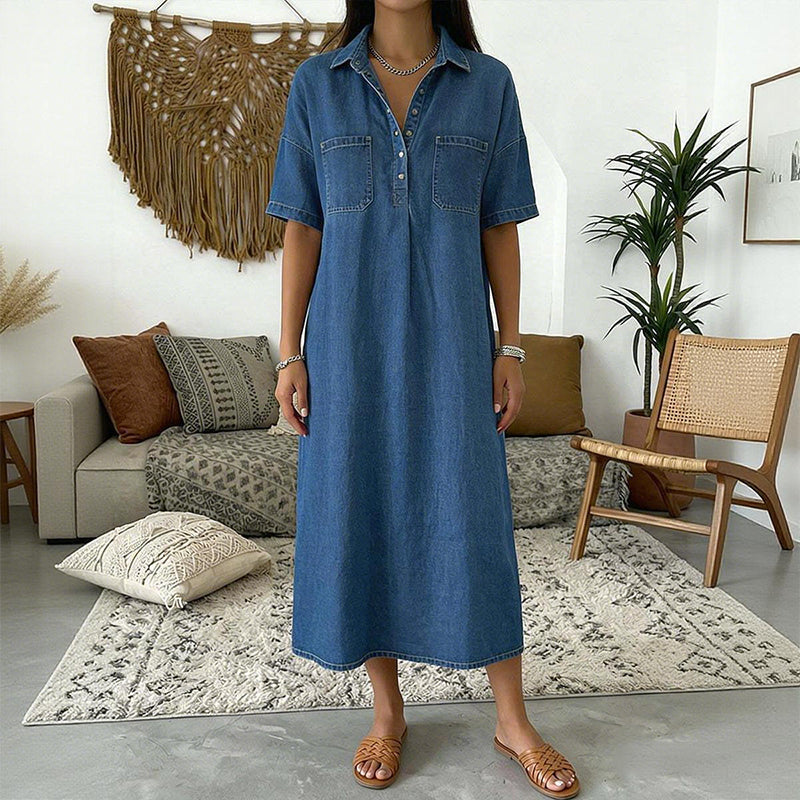 👗Flash Sale 50% OFF NOW 👖 Casual Pocket Denim Midi Shirt Dress – comfortable and versatile